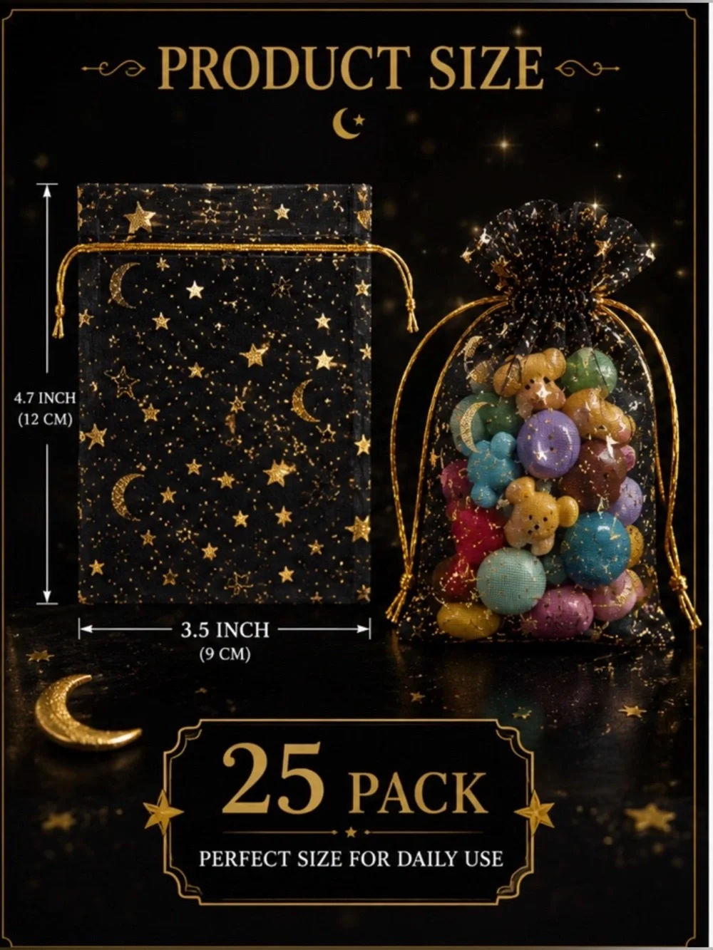 🌙 Moon & Stars Organza Drawstring Gift Bags Bundle (25 Bags) ✨